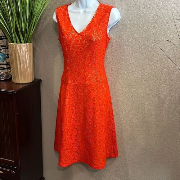 #450 black label Evan Picone, immediately orange/nude Lacey fit and flare size 4 - Picture 5 of 13